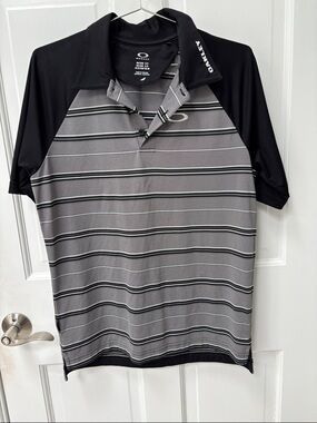 Oakley Gray and Black Striped Raglan Polo